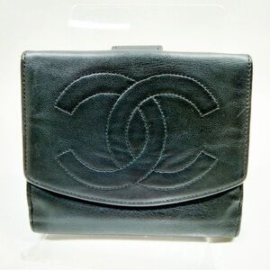 Chanel Black Leather Compact Wallet